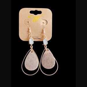 Two Tone Rose and Yellow Gold Plated Semi Precious Stone 3" Earrings NWT